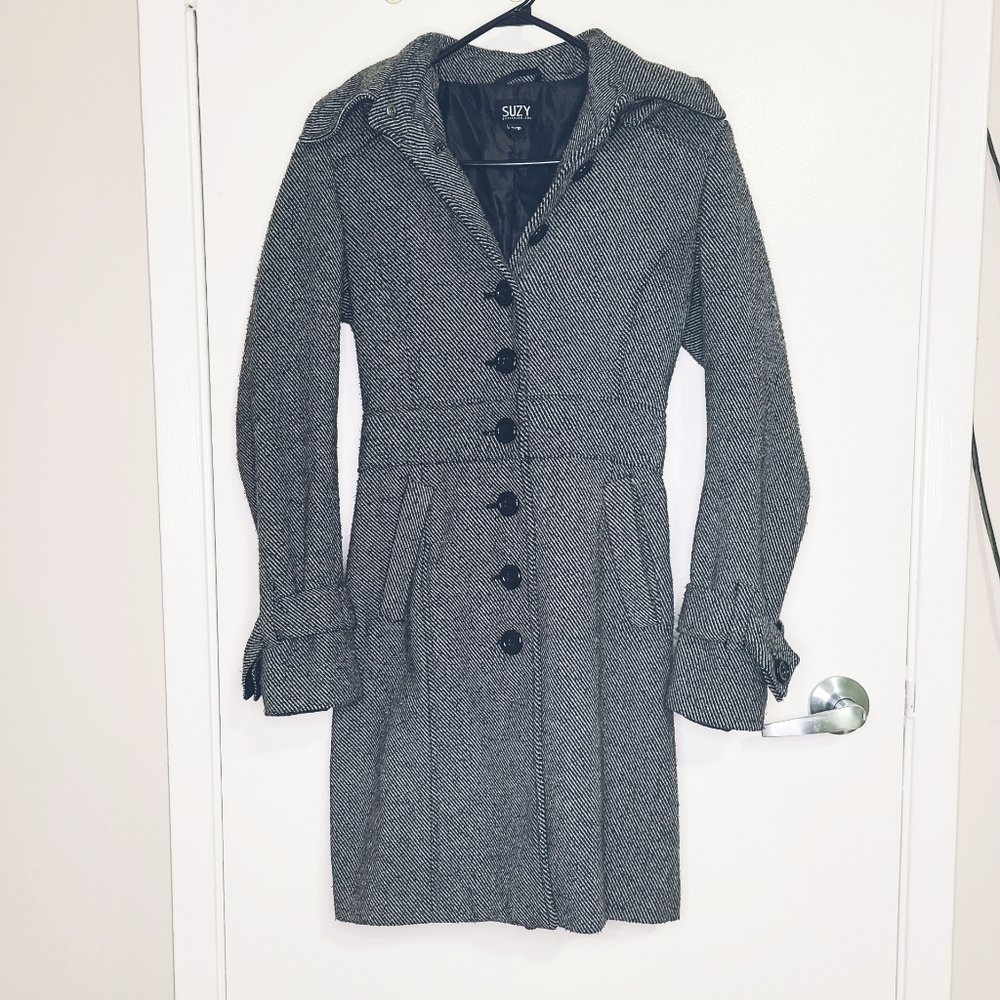 Black and White Stripped Trench Coat